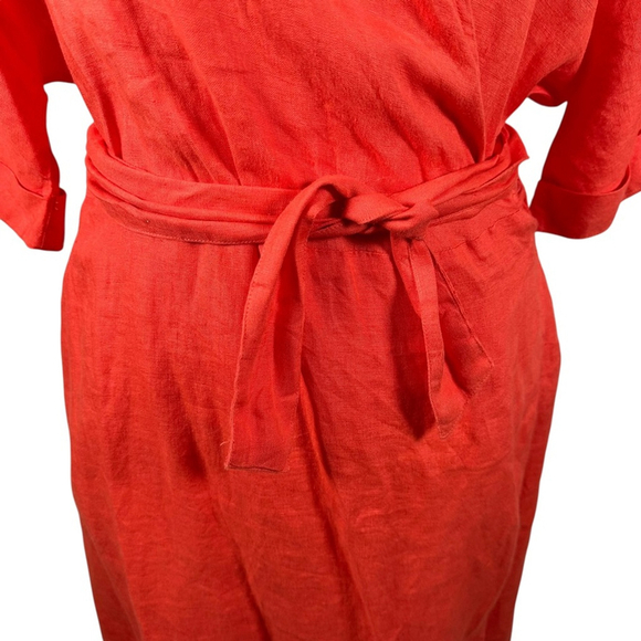 Saint James Wrap Dress Orange Linen Logo Lined S/S Beachy Preppy Size US 12 44F - Picture 5 of 14